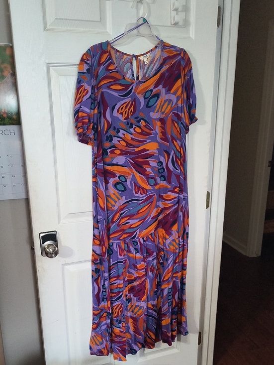 Terra & Sky Dresses & Skirts - Terra & Sky Purple Abstract Print Maxi Dress with Orange Accents